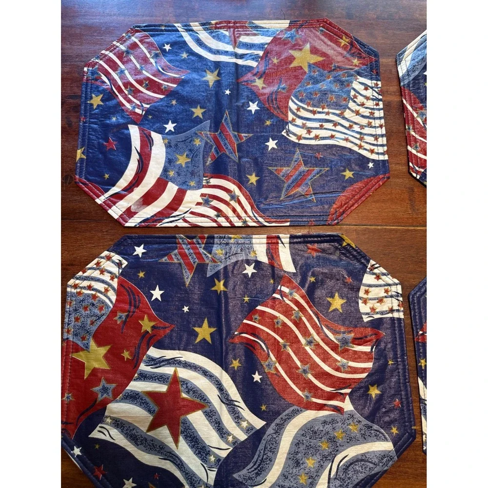 Set of 4 American Flag Patriotic Placemats Red White Blue Stars Americana Decor